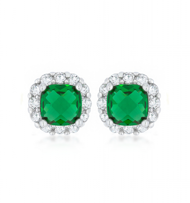 Emerald Cushion Halo Stud Earrings