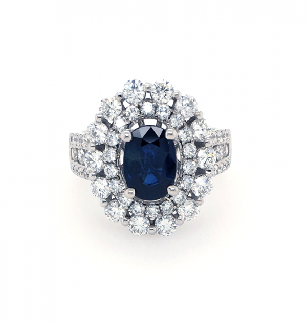 Double Halo Oval Sapphire