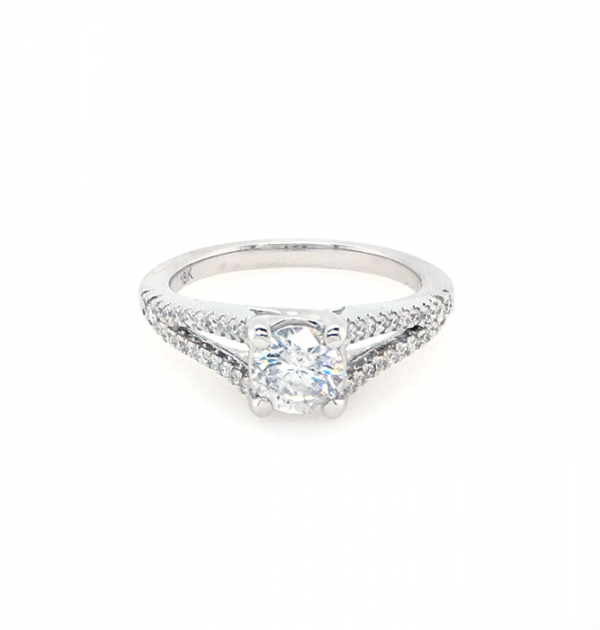 Round Cut Diamond Ring With Split And Side Stones