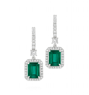 Emerald and White Sapphire Earrings