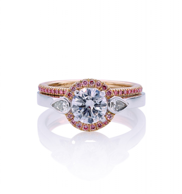 Round and Pear Diamond Ruby White and Rose Gold Ring