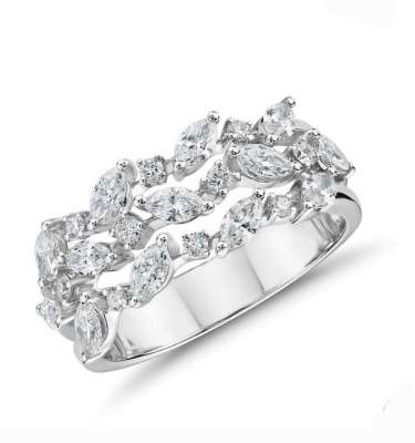 Diamond triple row marquise and round Brilliant Cut ring
