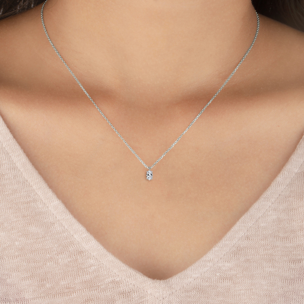 18K White Gold Lab Grown Diamond Solitaire Pendant1 ctw P31605OV-1